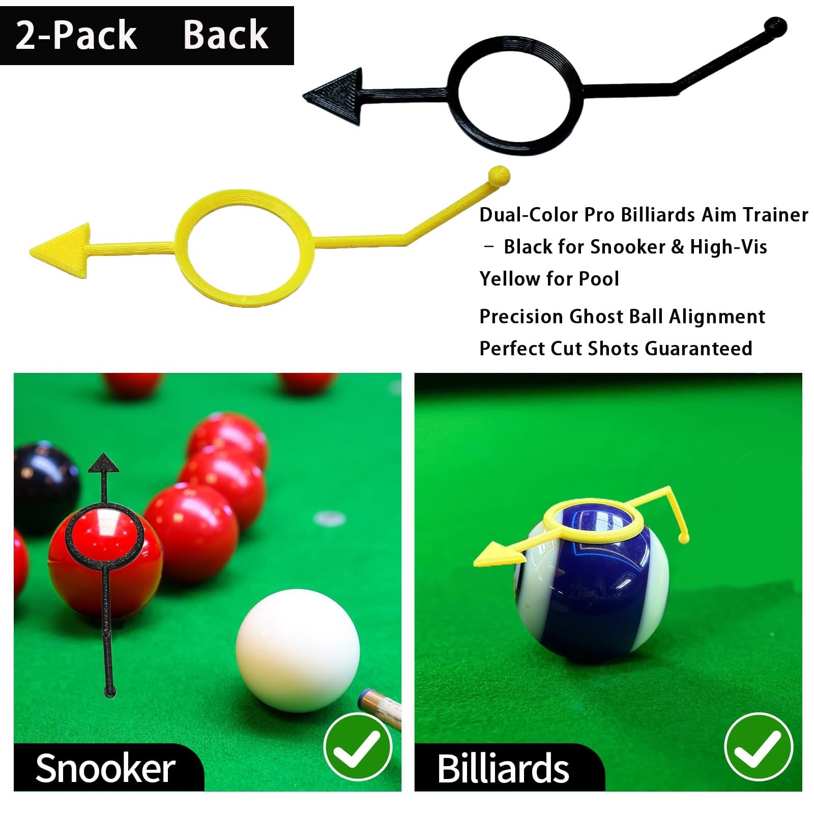 2Pack Billiards Aiming Trainer Billiards Accessories(Black Yellow)