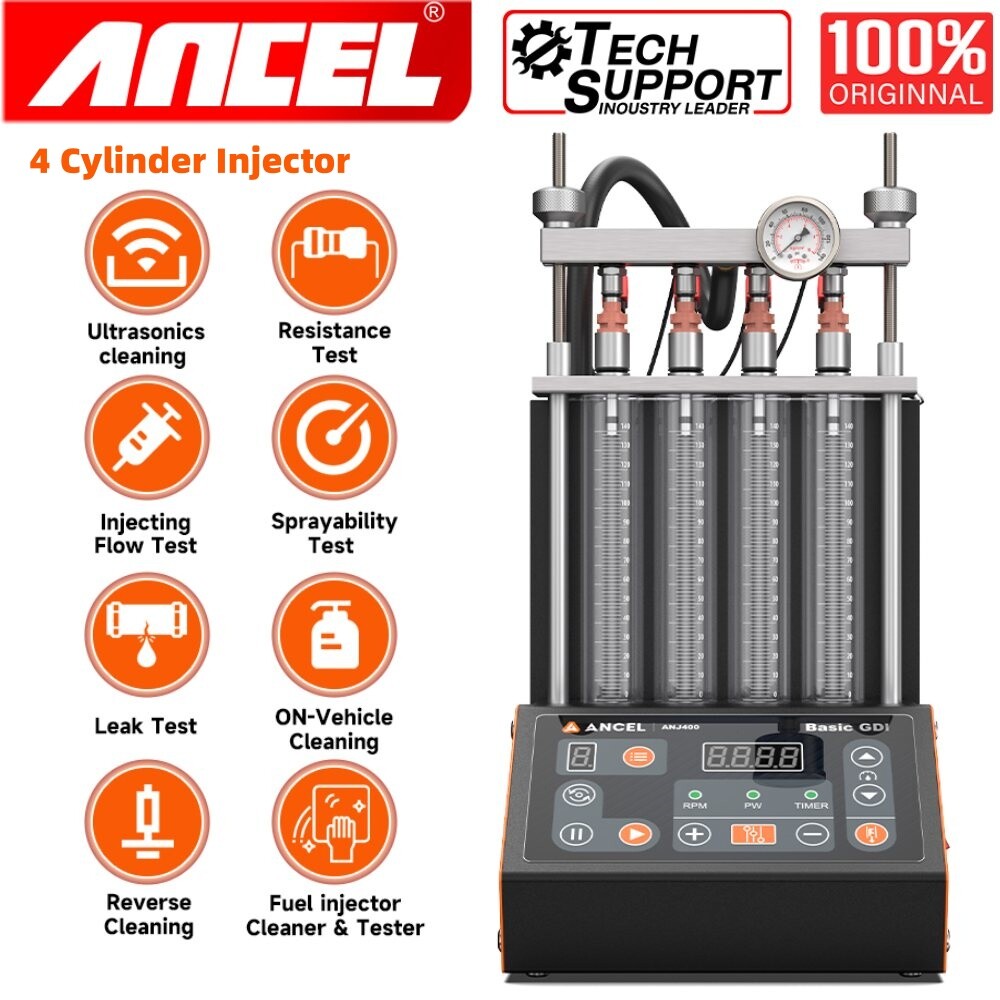 ANJ400 GDI EFI Car Fuel Injector Ultrasonic Cleaner Tester 4 Cylinders Machine