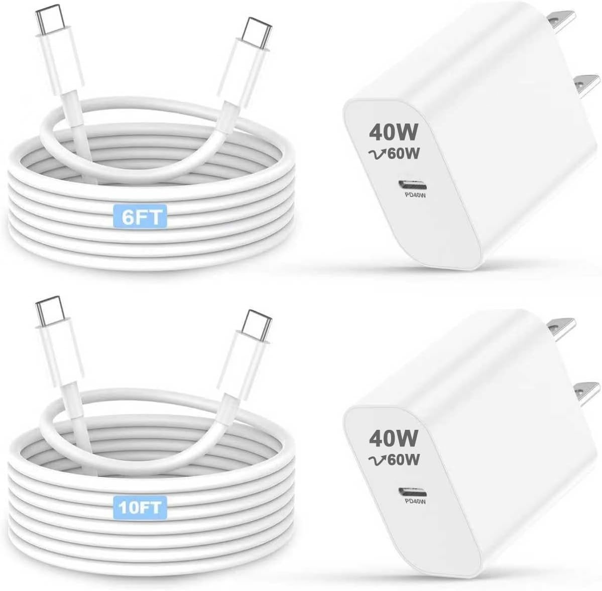 Iphone Charger Fast Charging 2 Pack for Apple 40W Dynamic Power Adapter with 60W