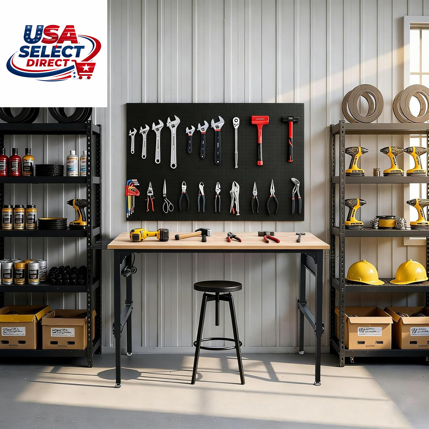 60" Heavy-Duty Garage Workbench, 2300LBS Capacity Work Table with Power Strip, W