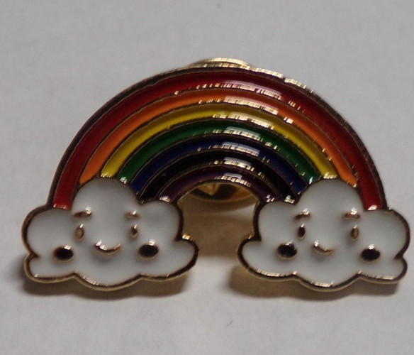 Colorful Rainbow W/ Smiling Clouds Hat Tie Tac Lapel Pin Brooch - New