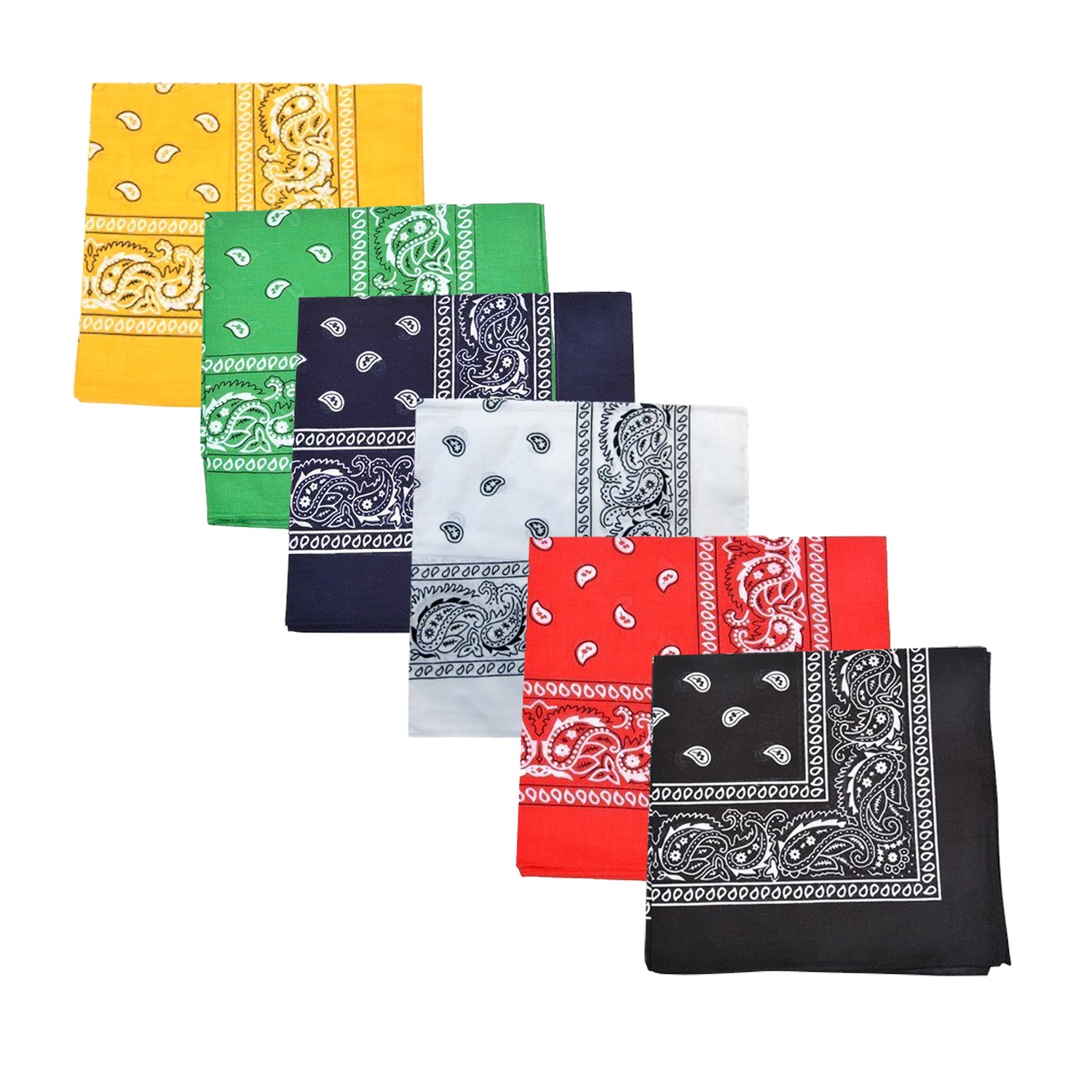 10 Pack Paisley 100% Cotton Double Sided Bandana, 22 inches