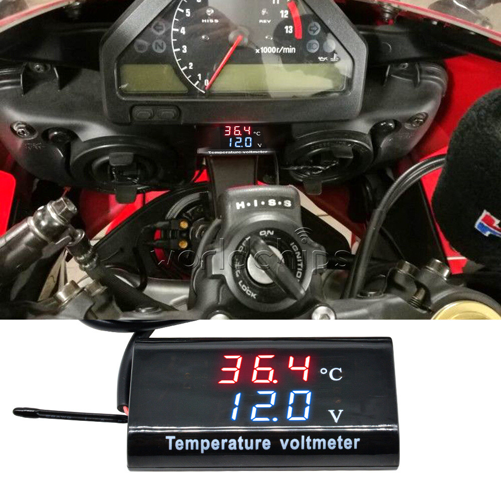 DC 12V 0.28'' Digital Dual LED Display Voltmeter Temperature Voltage Panel Meter