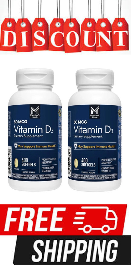 Member's Mark Vitamin D3, 50 mcg, Dietary Supplement ( 400 ct ) Choose Your Pac