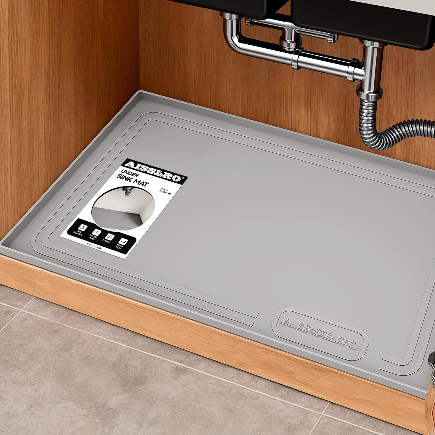 Under Sink Mat 22" X 19", Waterproof Silicone Under Sink Mats for Kitchen