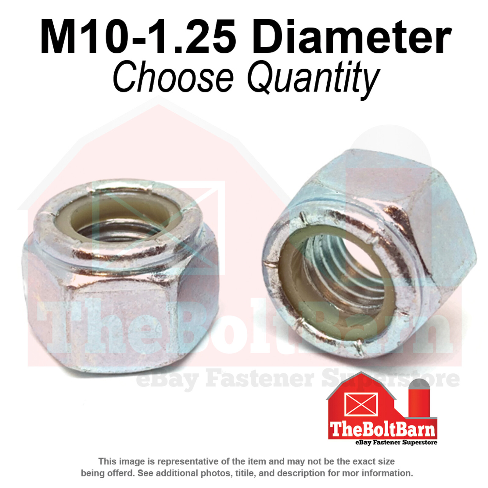 M10-1.25 Class 10 Nylon Insert Hex Nuts Zinc Clear Fine Thread (Pick Quantity)