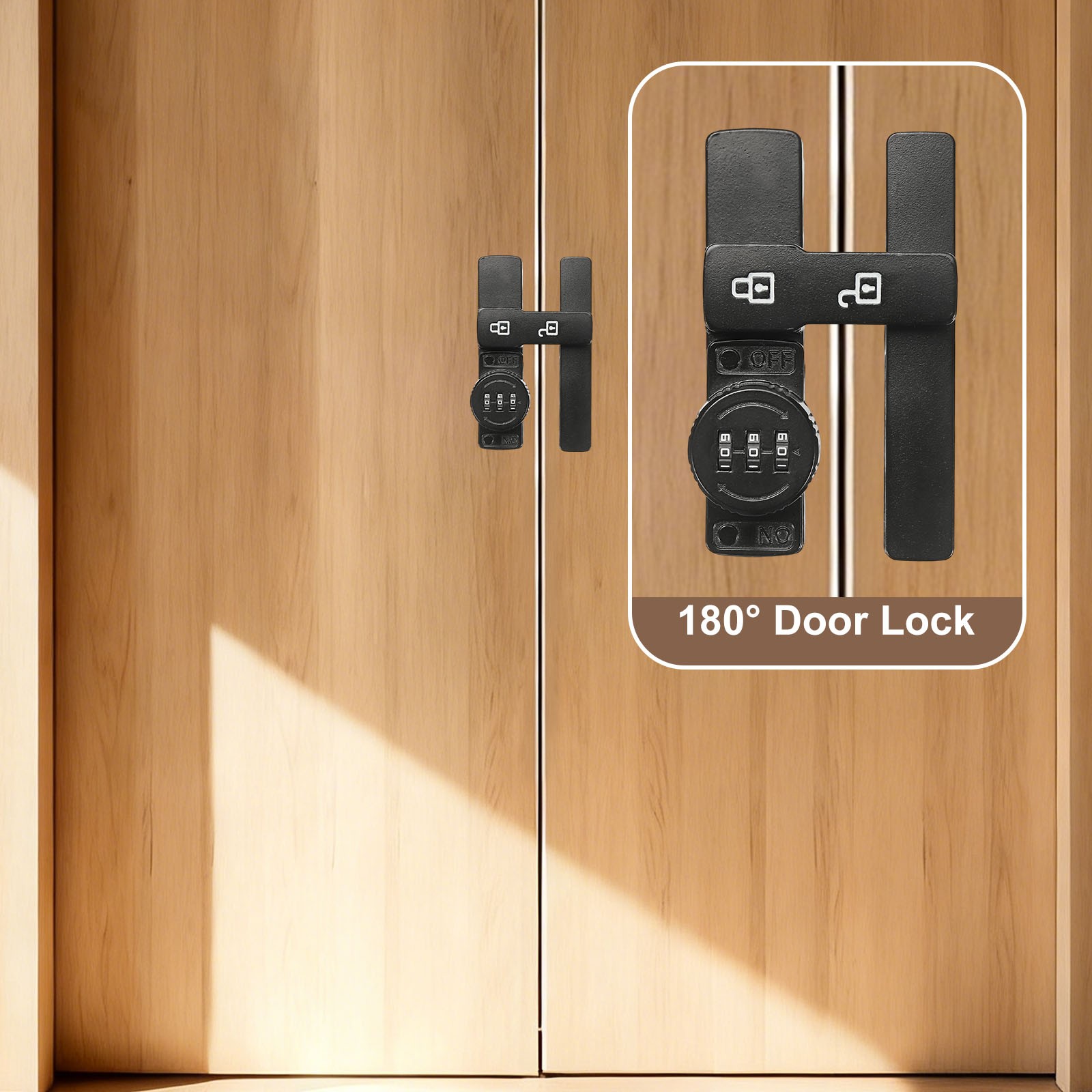 180° Sliding Lock with 3 Digit Code for Barn Door, Copper Color