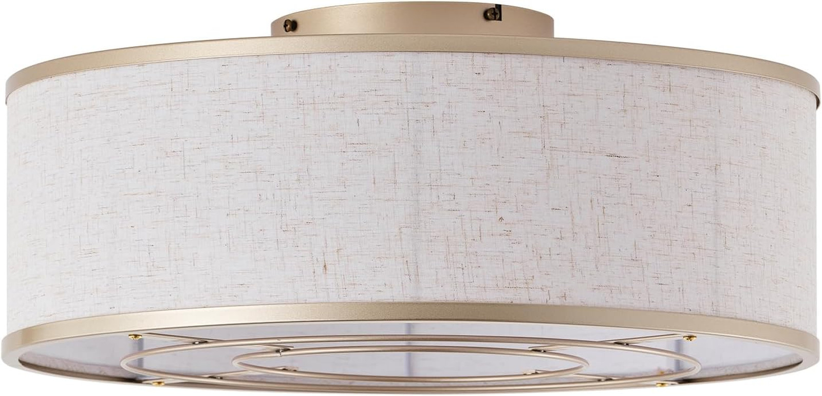 20 Inch Boho Ceiling Fan with Light, Low Profile Flush Mount Caged Ceiling Fan,