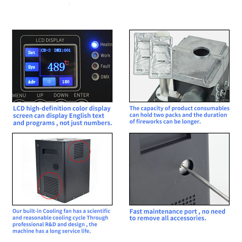 Cold Spark Firework Machine 750W DJ Event Party Stage Effect 4PCS Flight Case