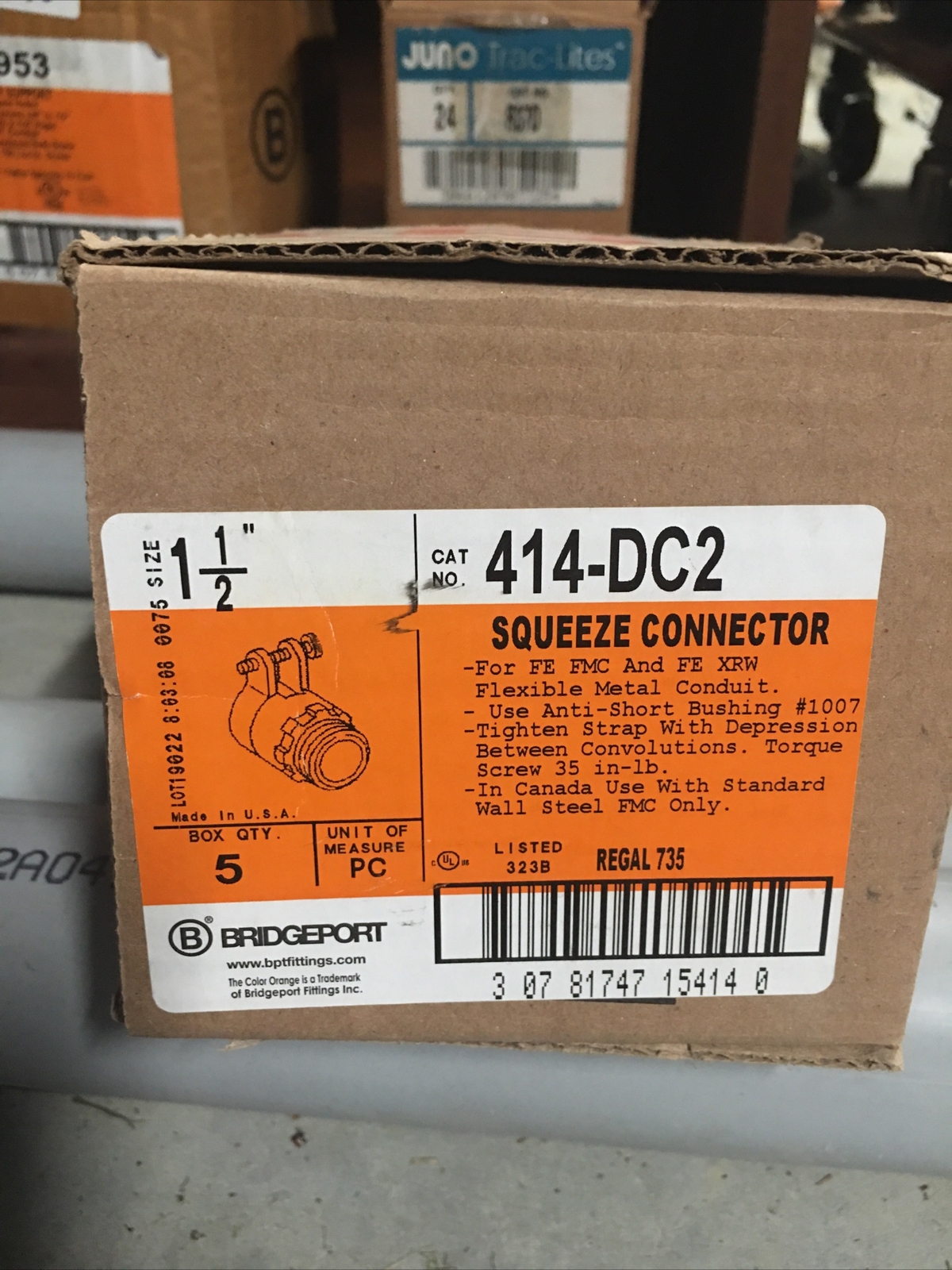 5PC Bridgeport 414-DC2 1-1/2 Squeeze Connector Fitting FE Flexible Metal Conduit