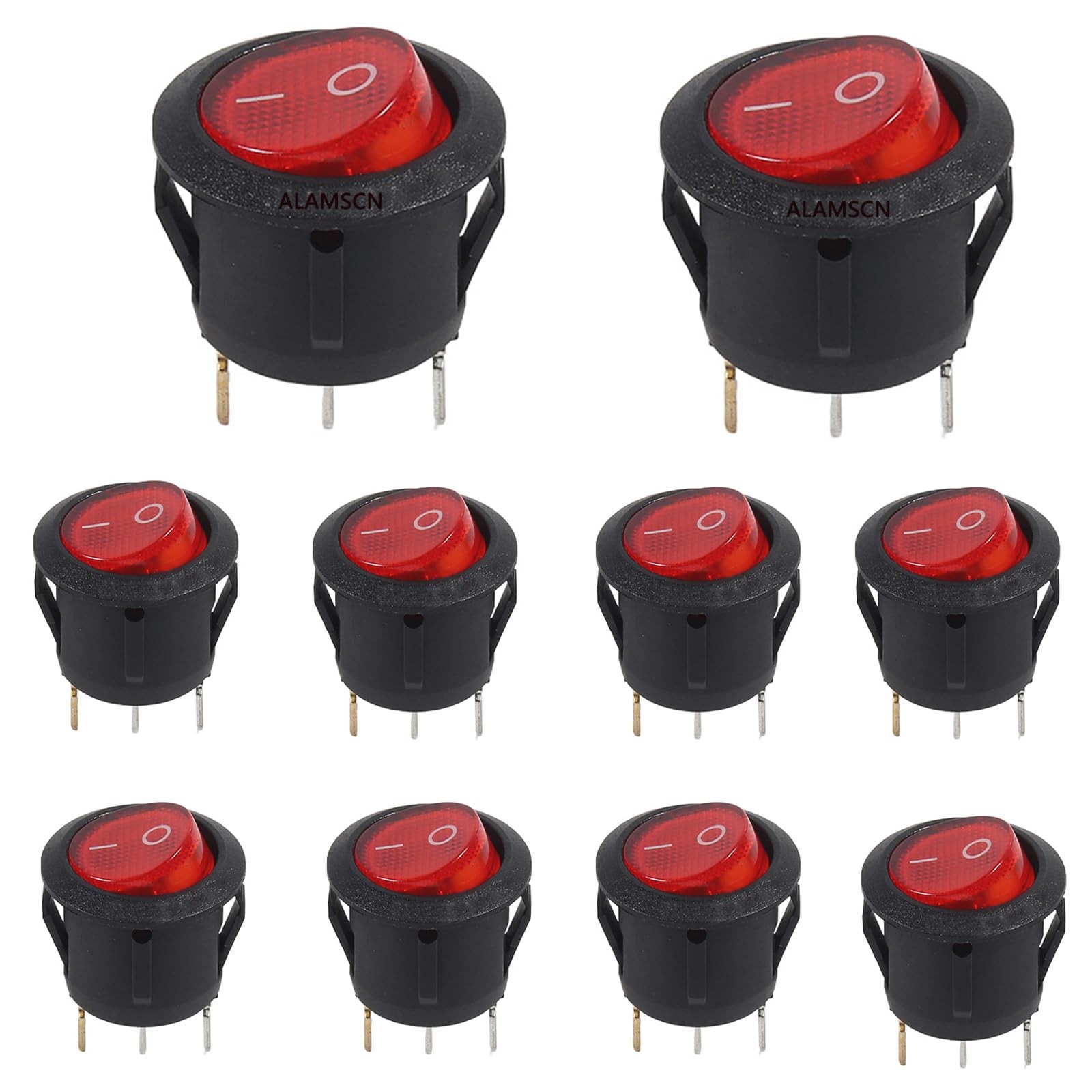 KCD1 Round Rocker Switch Red LED 3 Pin 2 Position On/Off Toggle 125V 10 PCS