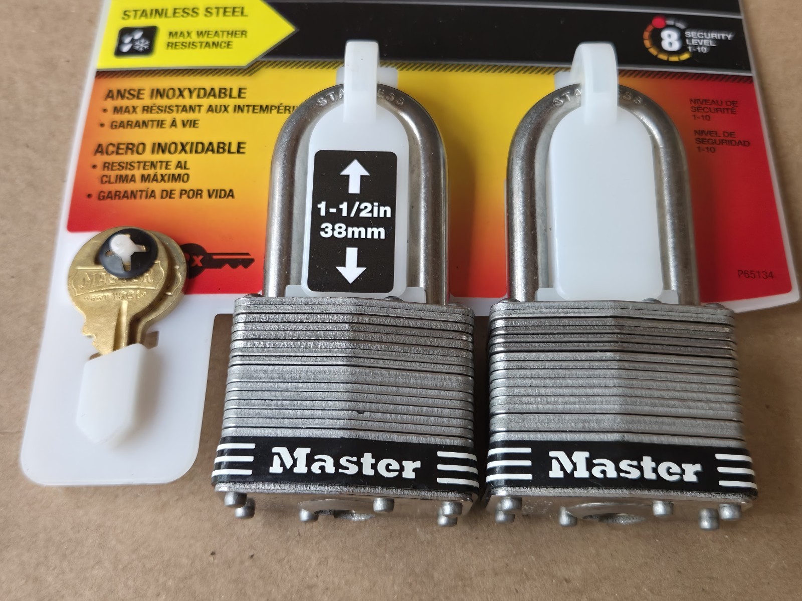 2 Pack Master Lock 1SSTLF Stainless Steel Padlocks Keyed Alike