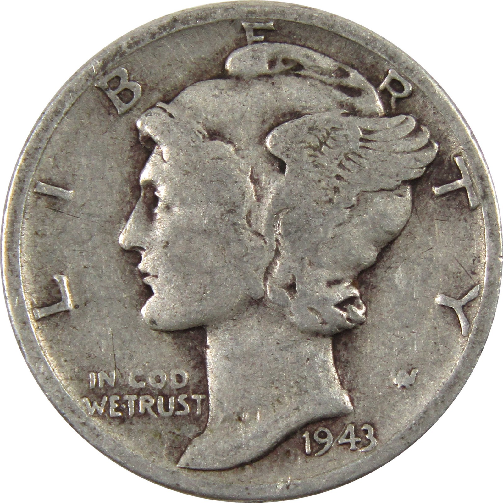 1943 Mercury Dime Circulated Silver 10c Coin Collectible