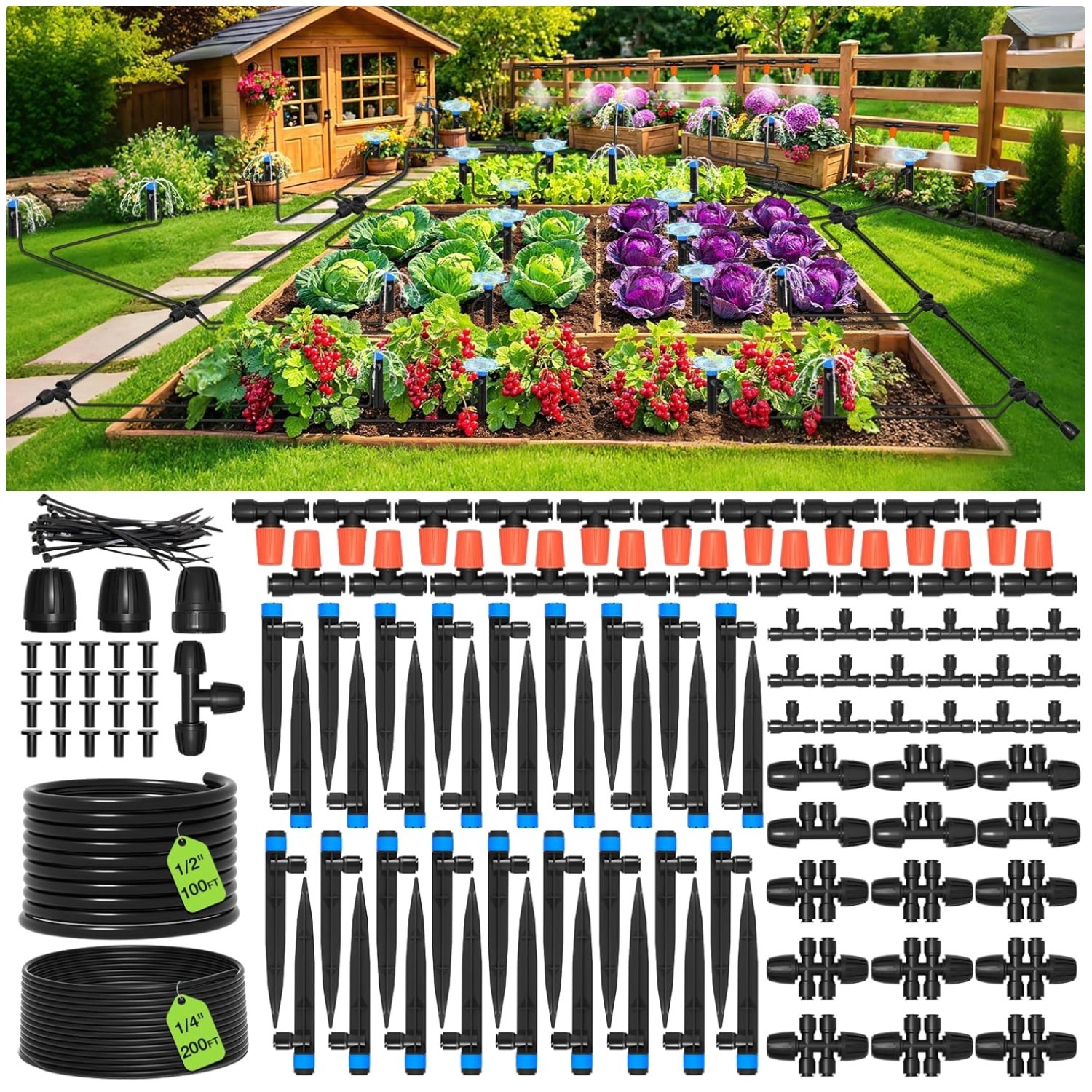 300FT Drip Irrigation System Kit - Full Garden Coverage