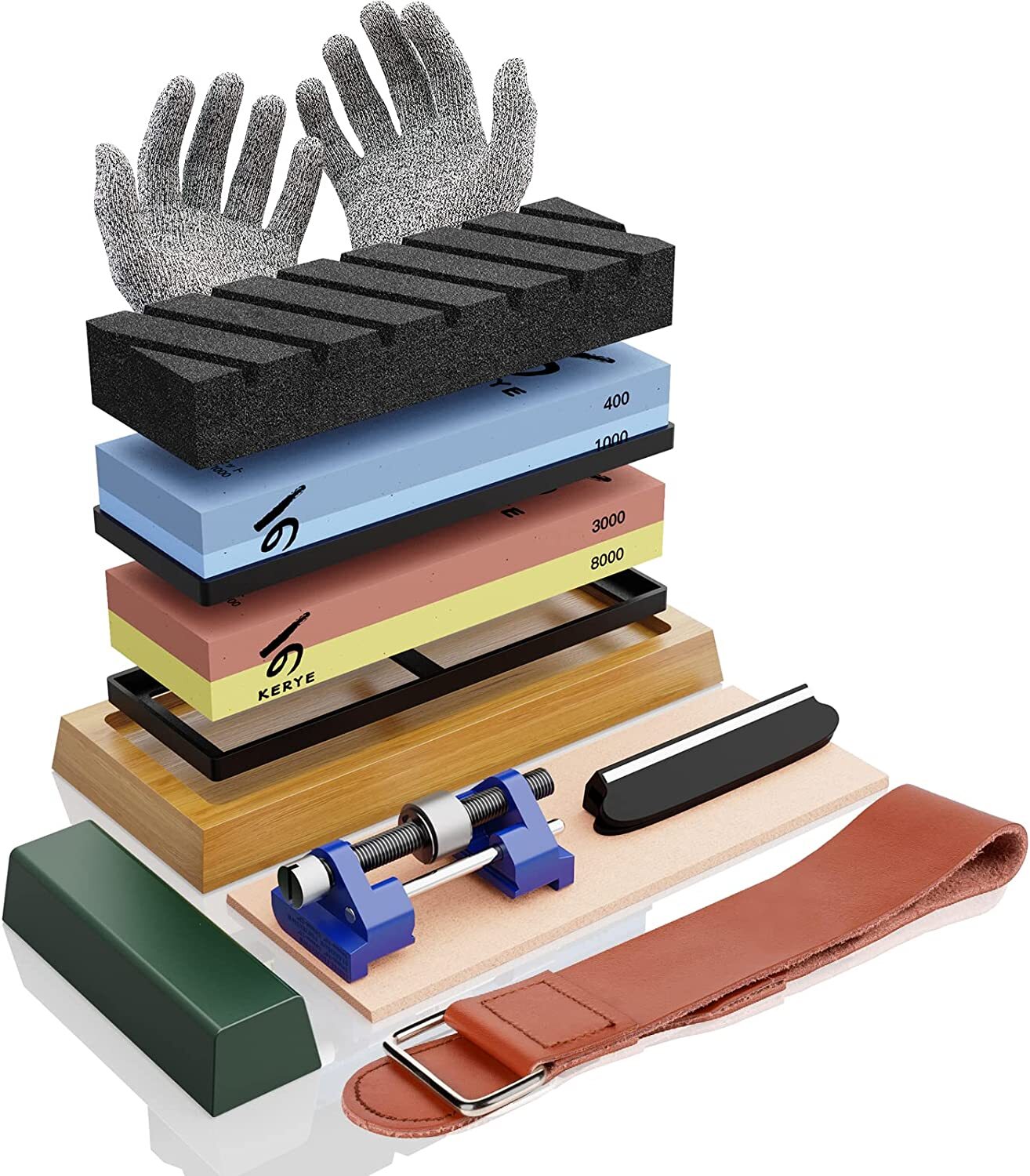 13PCS Knife Sharpening Stone Kit Whetstone 400/1000 3000/8000 Grit Sharpener
