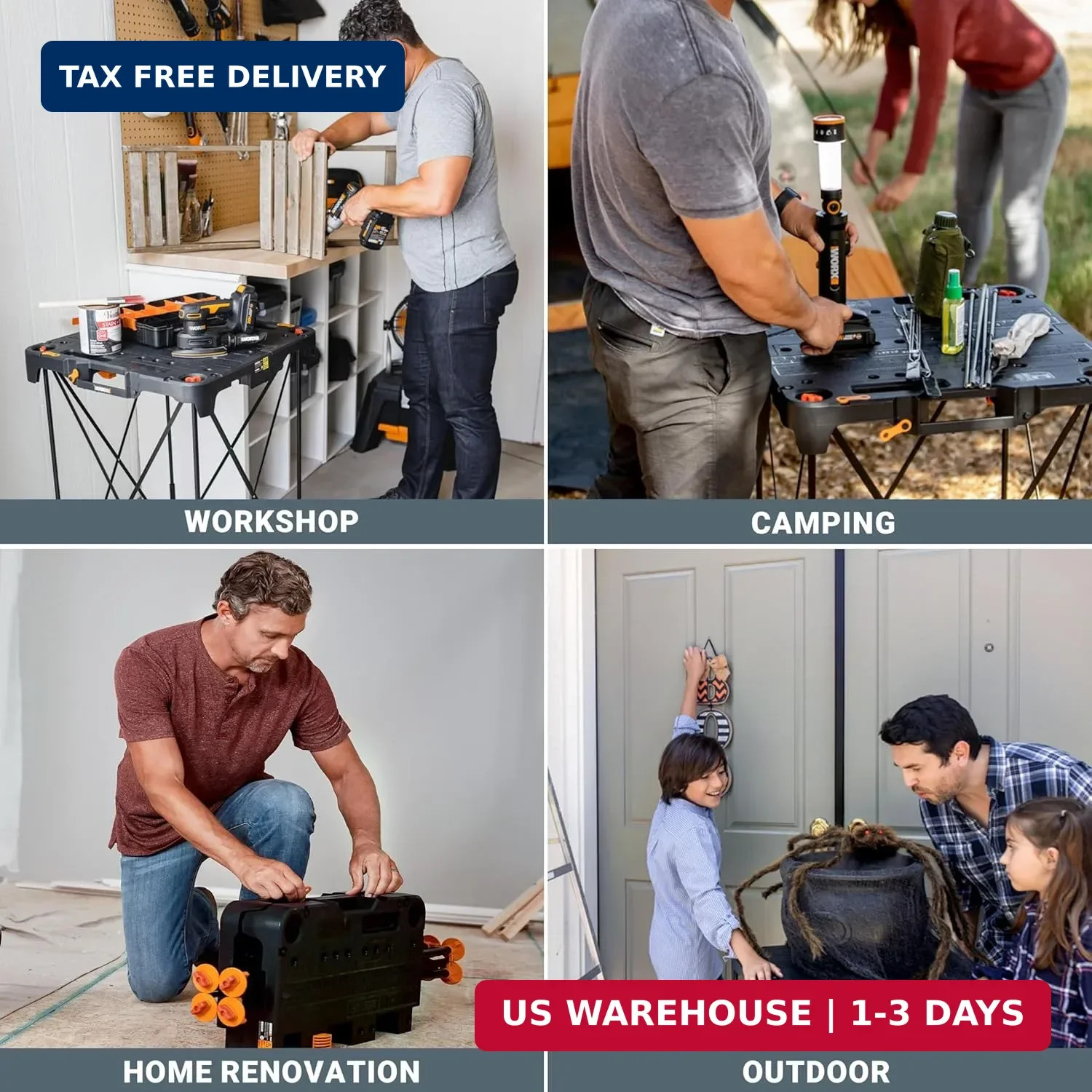 Worx WX066 Sidekick Folding Work Table, Portable All-in-one Work Bench