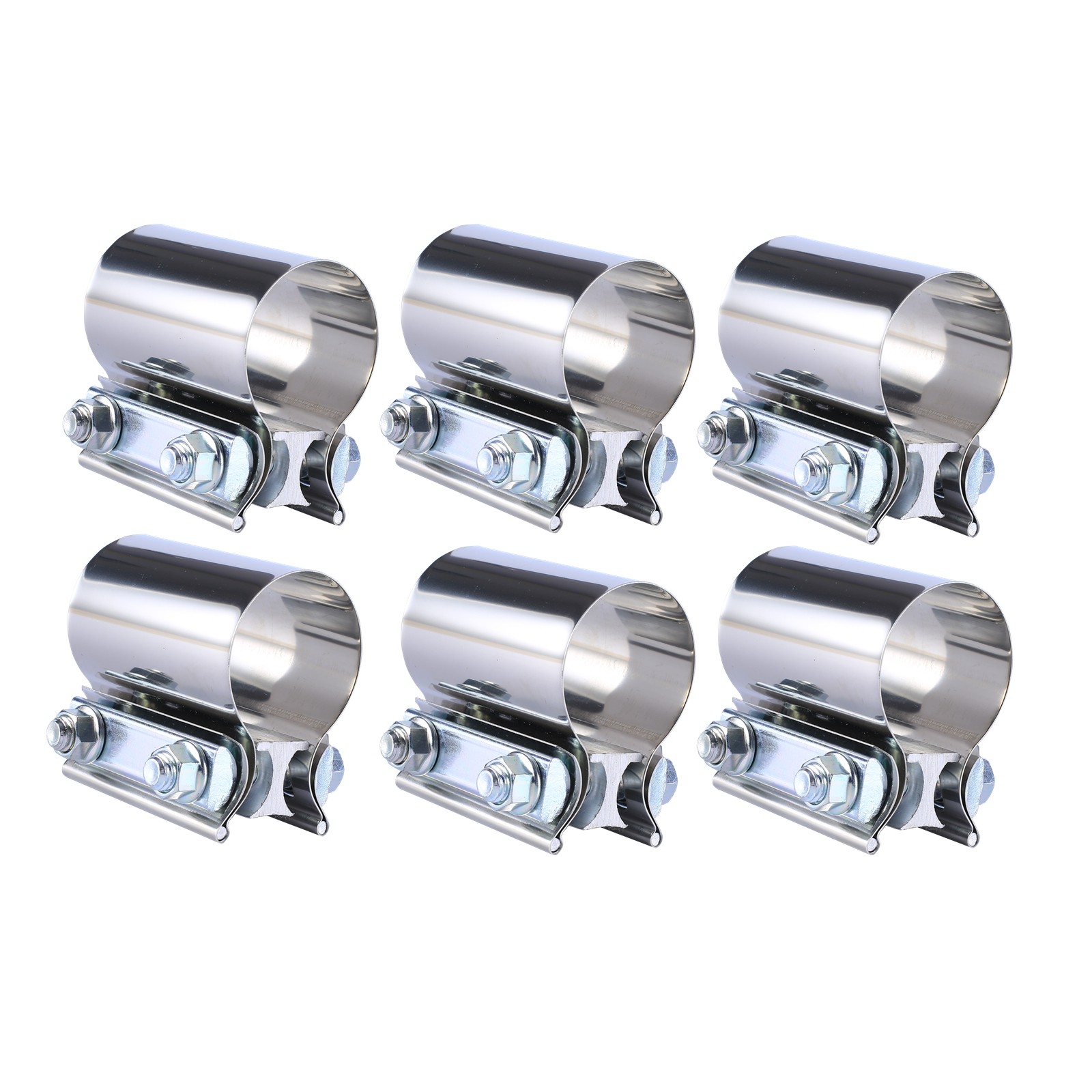 6PCS 2.5" Stainless Steel Butt Joint Band Muffler Exhaust Clamp Sleeve Coupler