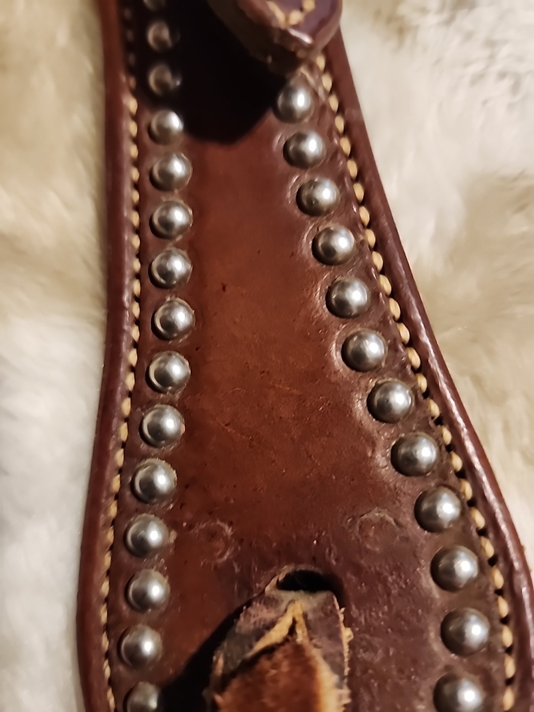 Double Eared Silver Dot Western Bridle Headstall Med Brown Leather EUC