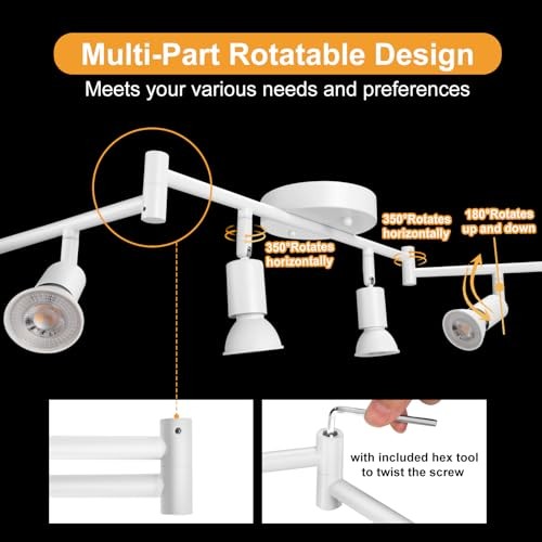6 Light Track Lighting Fixture, GU10 Rotatable Heads, Matte White, 6 Lights