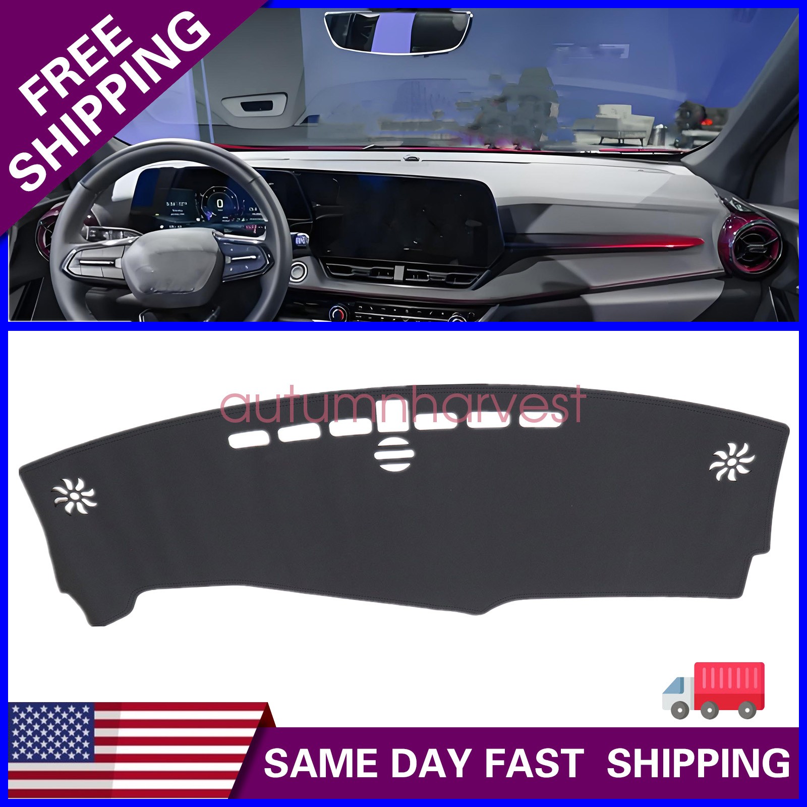 For 2025 2026 Chevrolet Equinox Leather Dashboard Dash Cover Dashmat Black