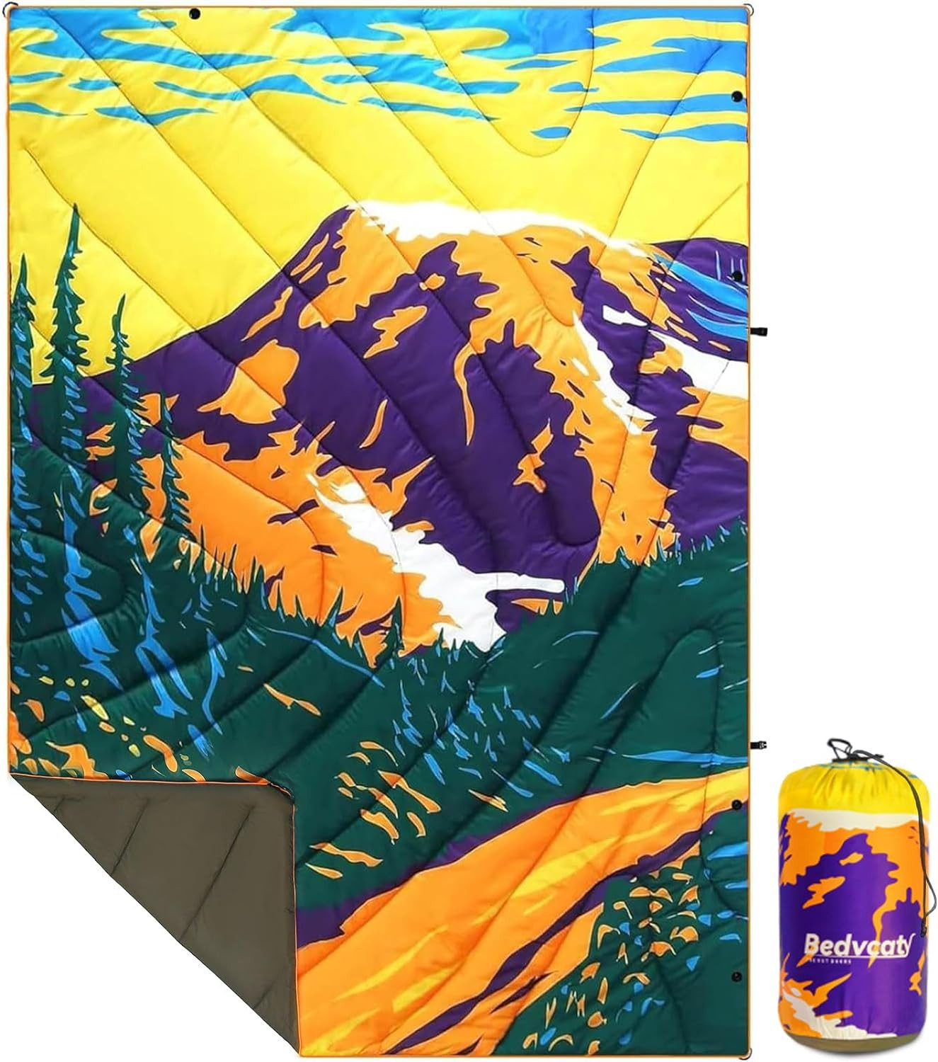 Camping Blanket, Puffy Waterproof Travel Blanket, Warm Cozy Picnic Blanket, for