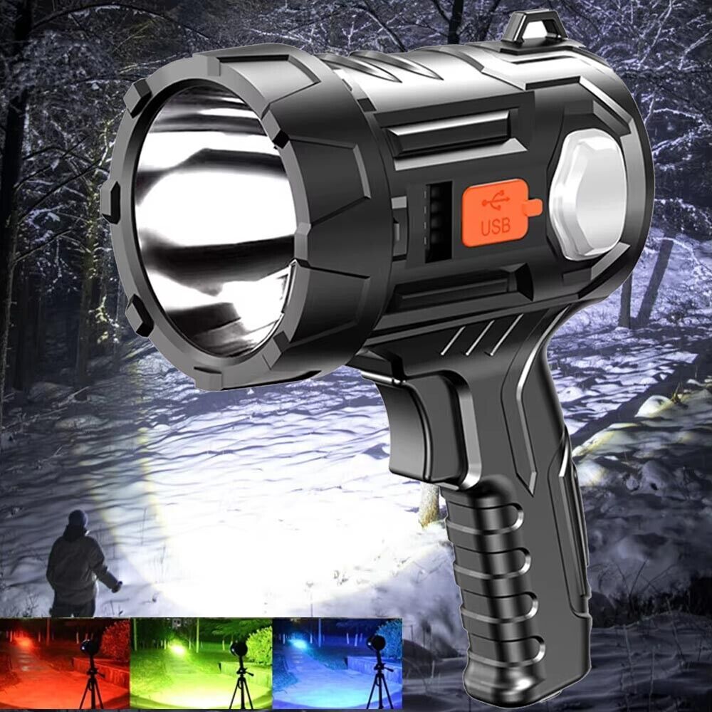2x 90000000LM Bright Solar/USB Rechargeable LED Spotlight Flashlight Searchlight