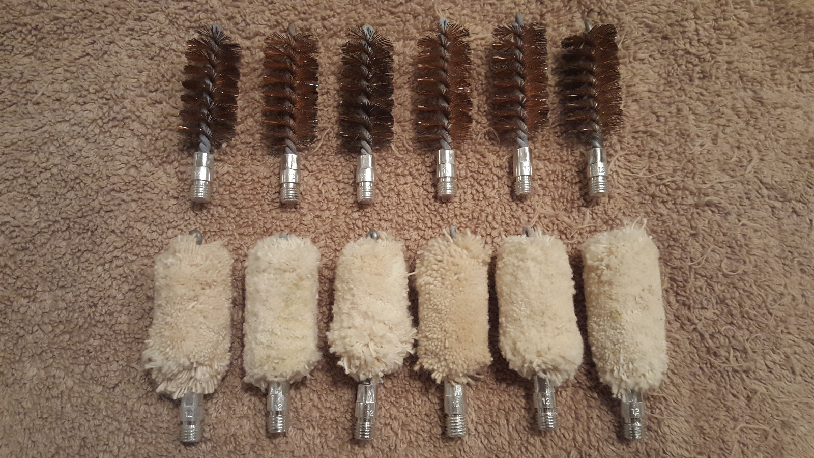 12 Pcs. 12 ga. 12 Gauge Cleaning Bore (6) Brushes & (6) Swabs  Shotgun