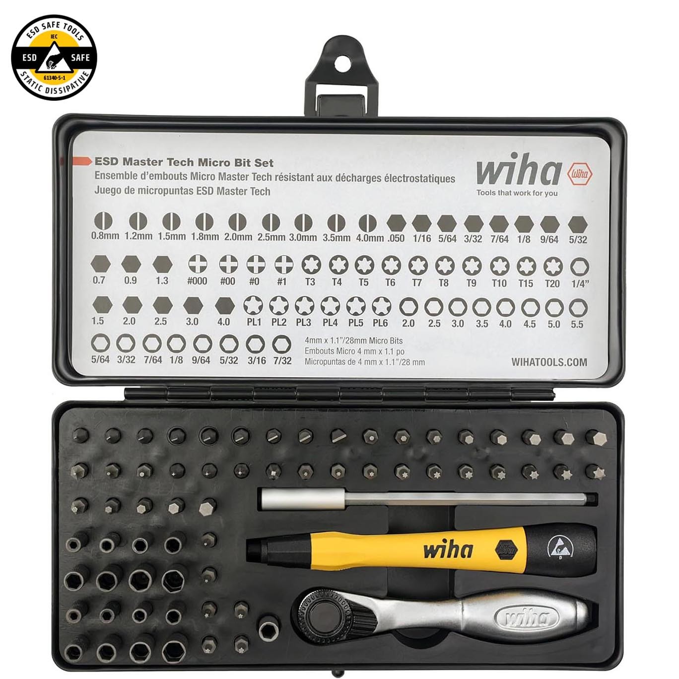 Wiha System-4 ESD Safe Master Technician Ratchet and MicroBits Set - 65 Piece Se