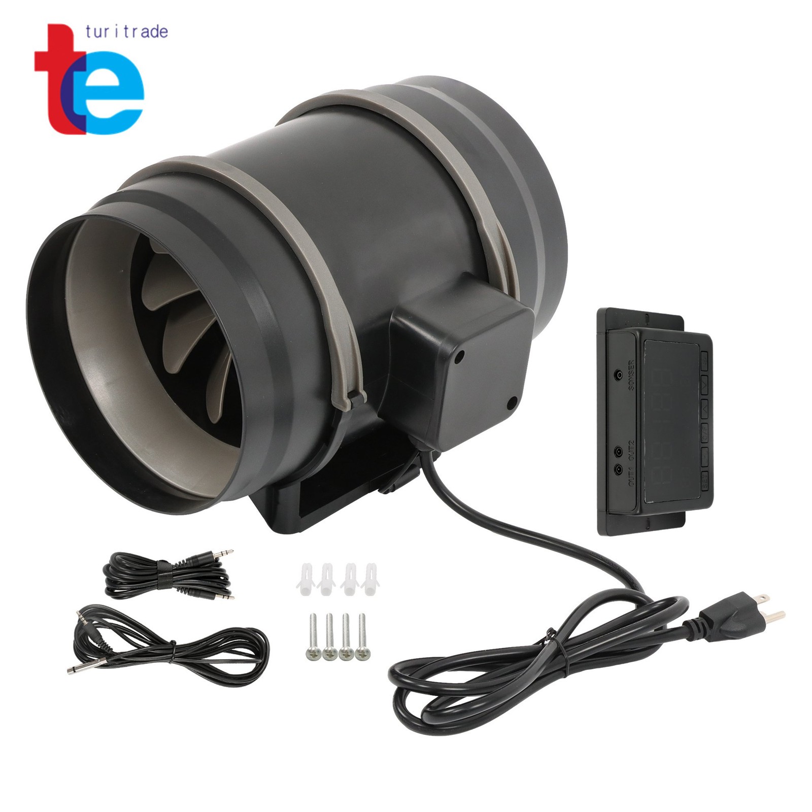 Inline Duct Fan Plastic ABS 8" 807CFM Temperature & Humidity Controller EC Motor