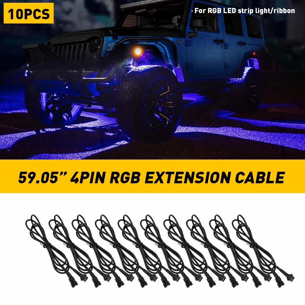 10Pcs 4 Pin RGB Rock lights Extension Wire For LED Light Underbody Waterproof