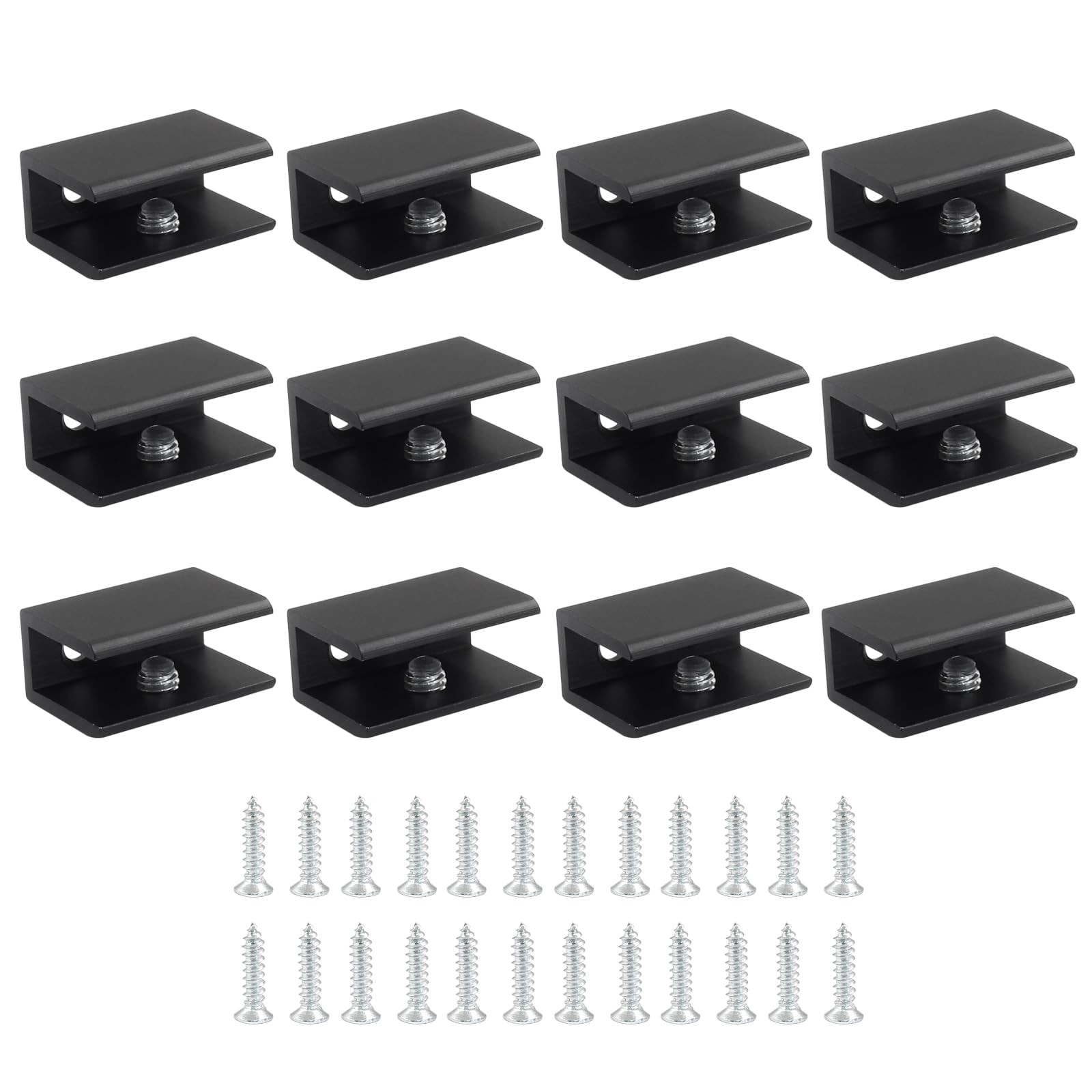 Hordion 12 Pack Square Glass Clamp, Shelf Clamp Clip for 5-8 mm Thick Glass | Al