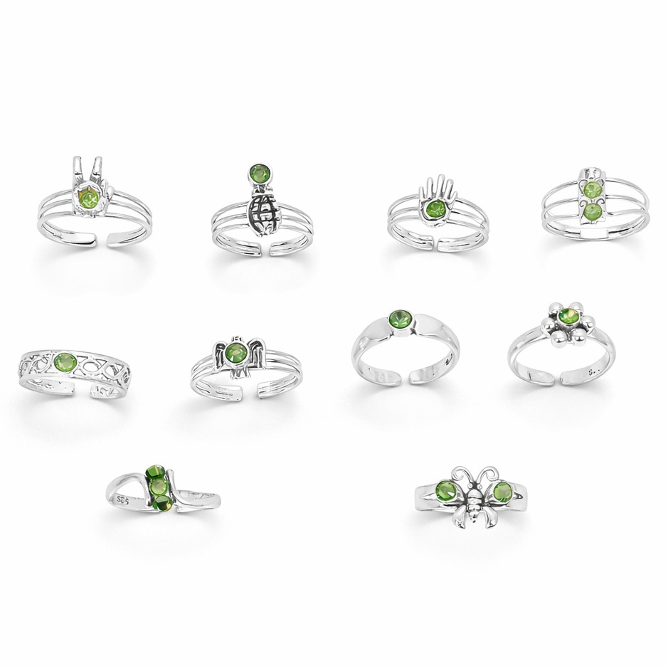 New Vintage 925 Sterling Silver Toe Rings - Set of 10 - Seafoam Green Collection