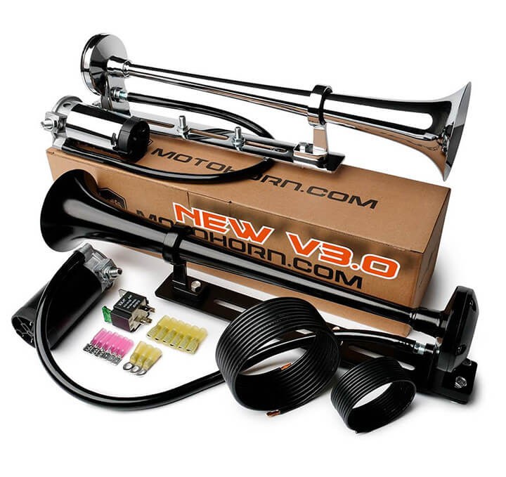 MotoHorn 3.0 Loud Air Horn Kit 150dB Train-Like Sound Car & Motorcycle-BLACK