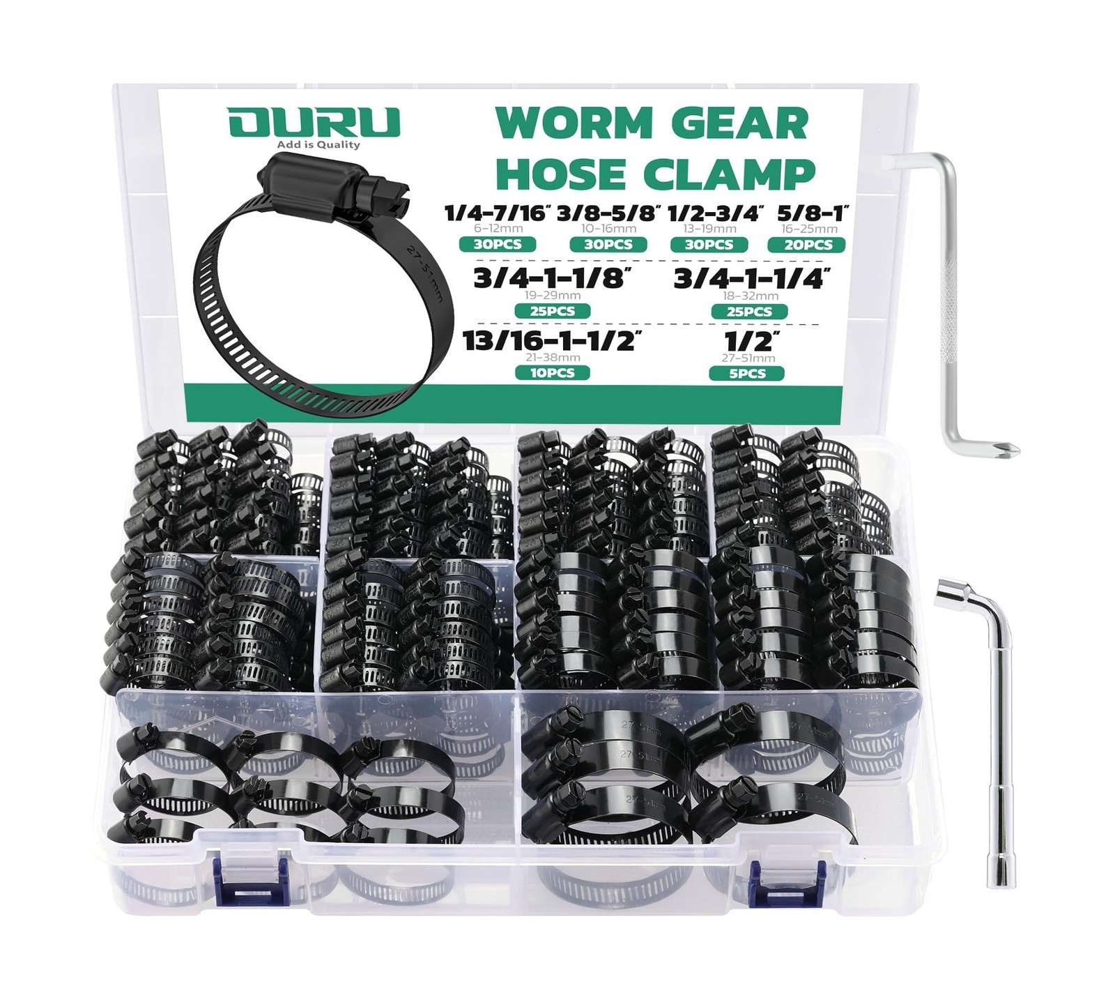 Black Hose Clamp-175PCS Stainless Steel Hose Clamps Assortment Adjustable 1/4...