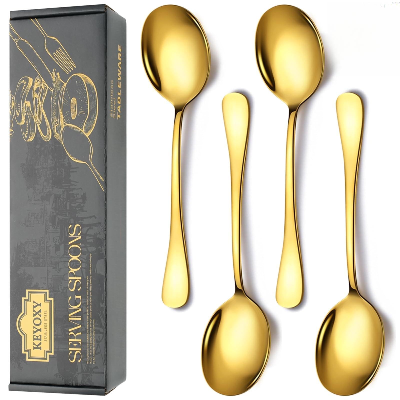 4 Piece Stainless Steel Serving Spoons Set, 10-Inch, Includes 4 Large Spoons,...