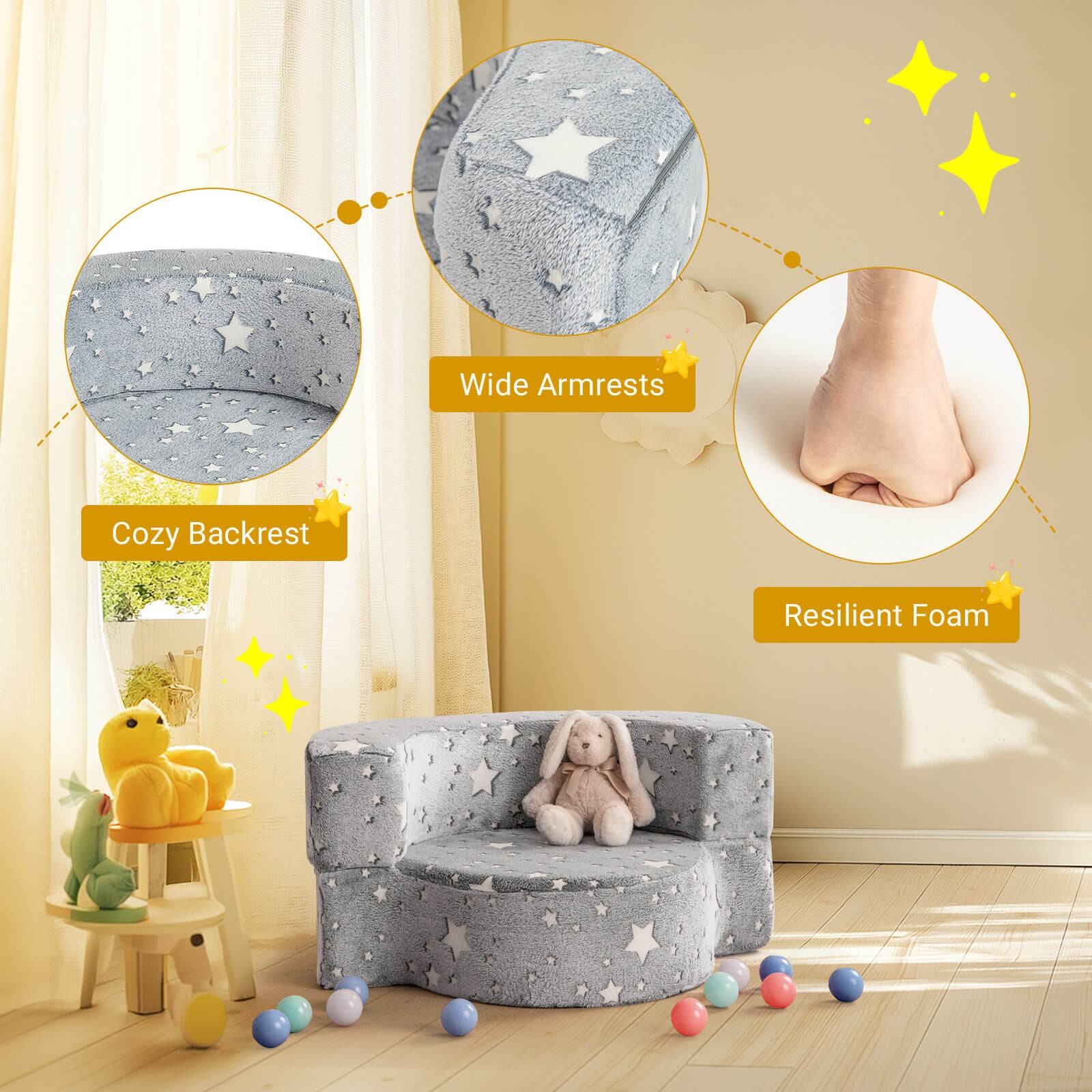 2-in-1 Toddler Chair w/ Removable & Washable Cover Plush Reading Chair