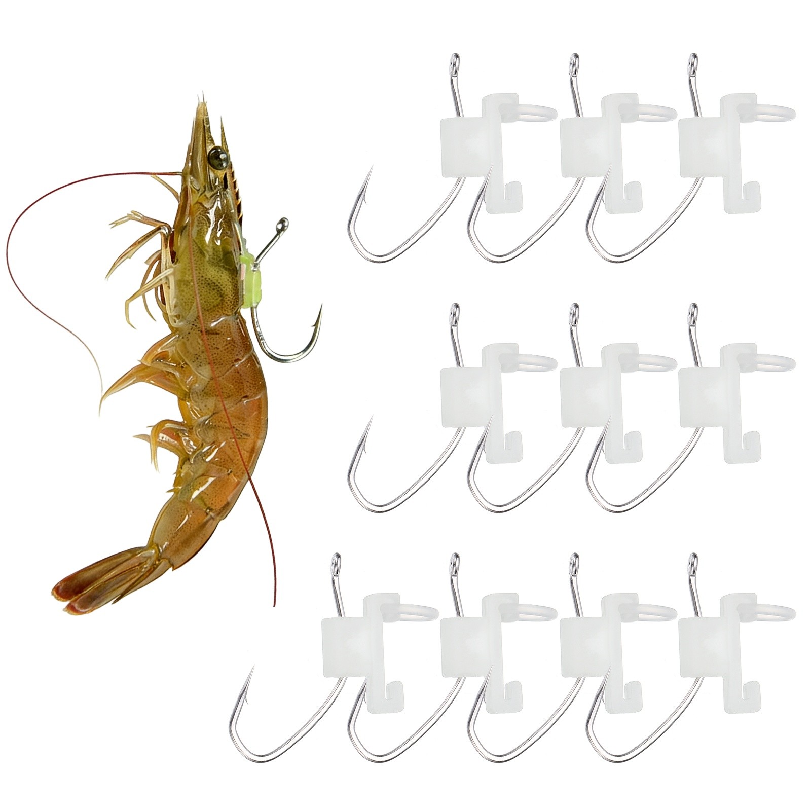 10Pcs 17# Luminous Shrimp Hooks, High Carbon Steel Fishing Hook, Silver