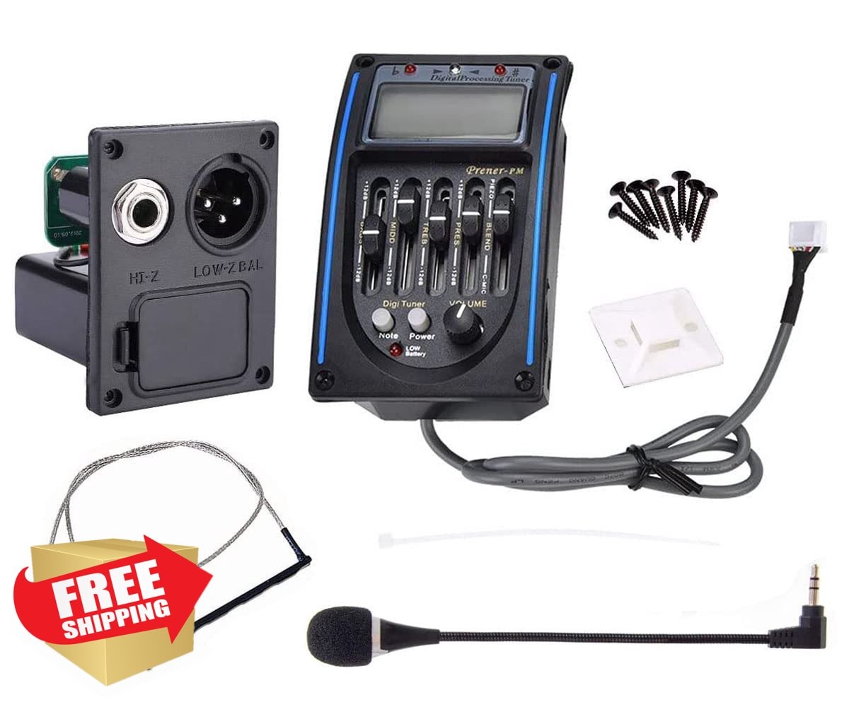 Jiayouy Piezo Pickup Acoustic Guitar 5 Band Preamp Amplifier Equalizer Tuner ...