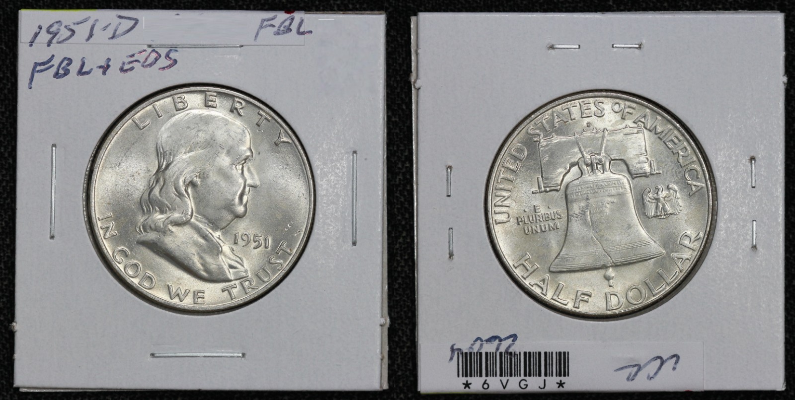 1951-S Franklin Half Dollar Early Die State 6VGI