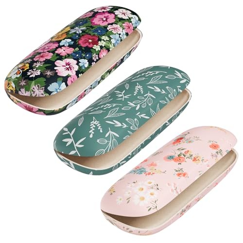 Eyeglasses Case, Hard Shell Protective Case for 3 Pack-watercolor Flowers