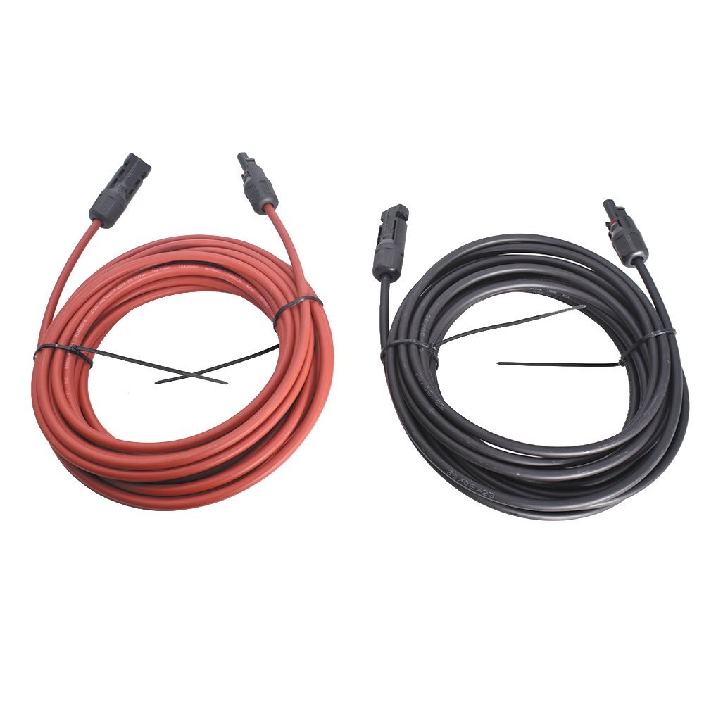 Solar Panel Extension Cable Wire Connector 30 FT Black + Red 12AWG 1 Pair