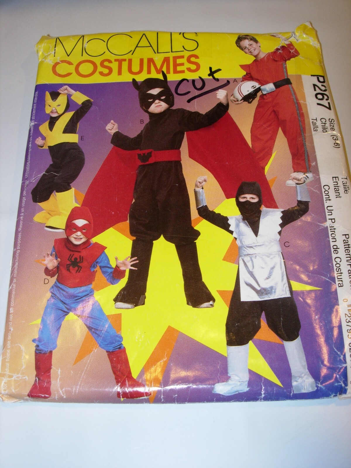 CHILDS CUT MCCALLS P267 Sewing Pattern COSTUME NINJA SUPER HERO SIZE 3-6