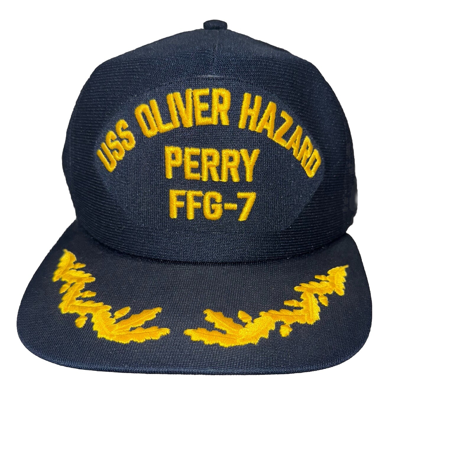 USS OLIVER HAZARD PERRY FFG -7  Navy w Gold Hat Cap Knit Snapback EUC