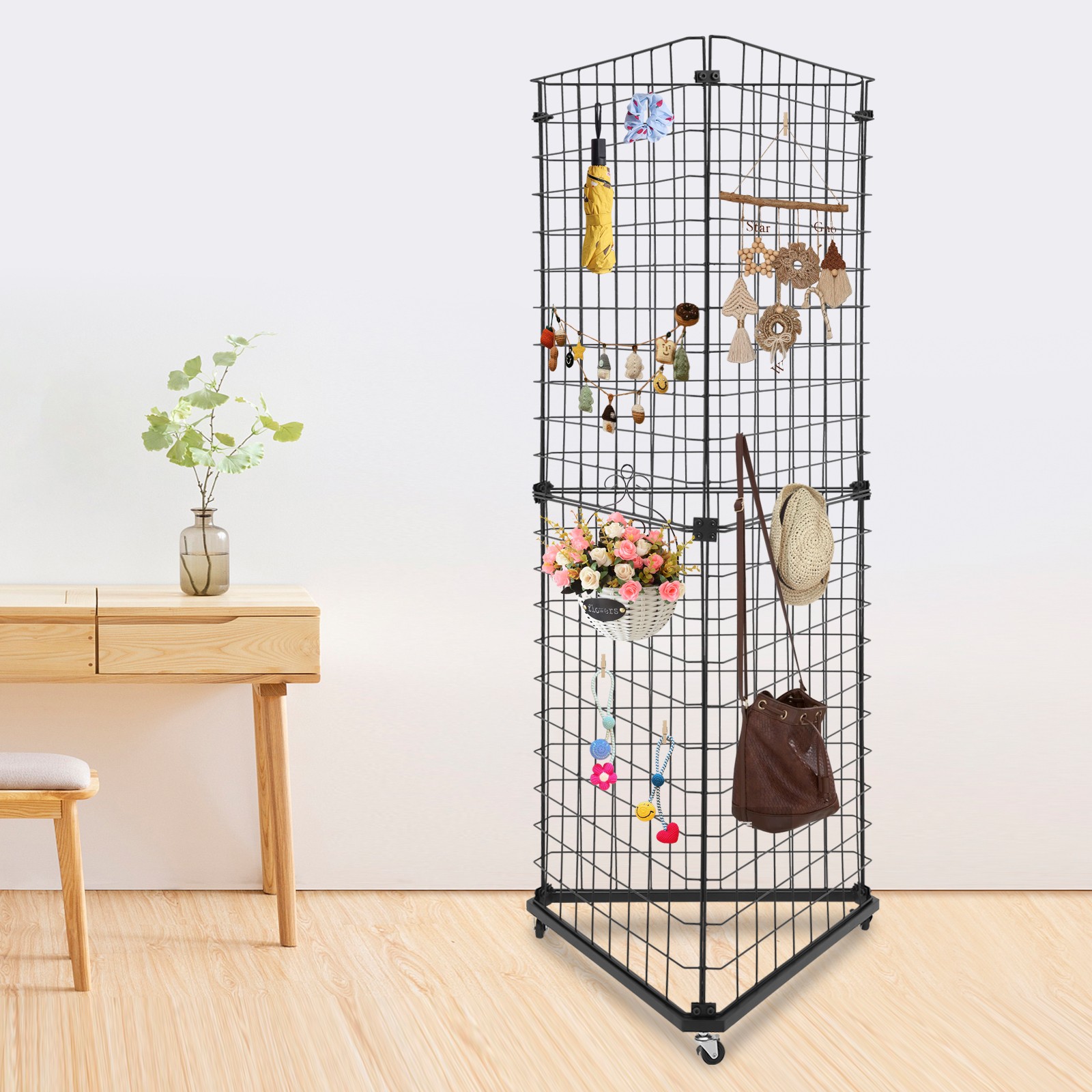 6' x 2' Triangle Display Stand Wire Grid Panel Tower Wire Grid Display Rack w/