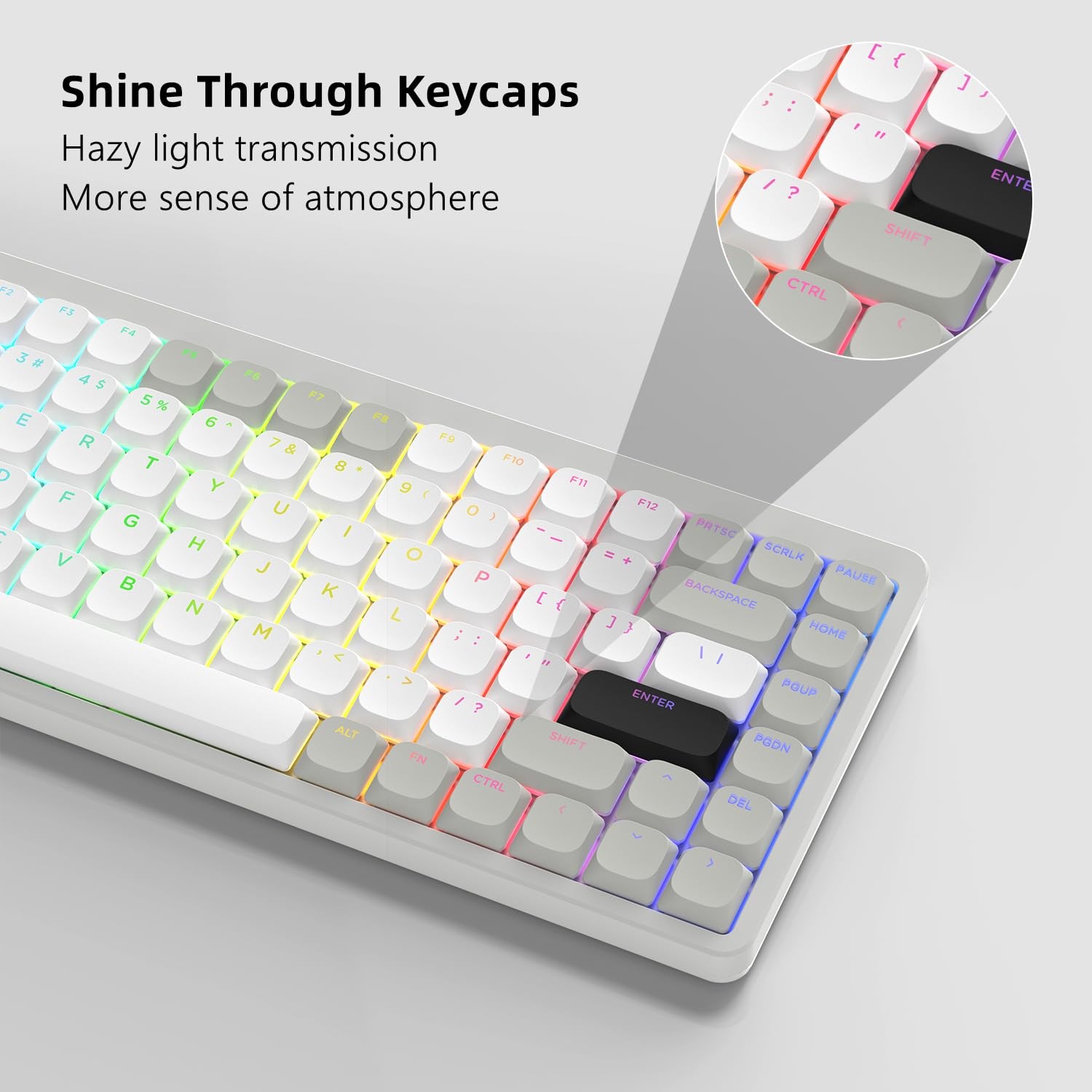 Grey White Low Profile Shine Through PBT Keycaps Set Full Size MX Switch