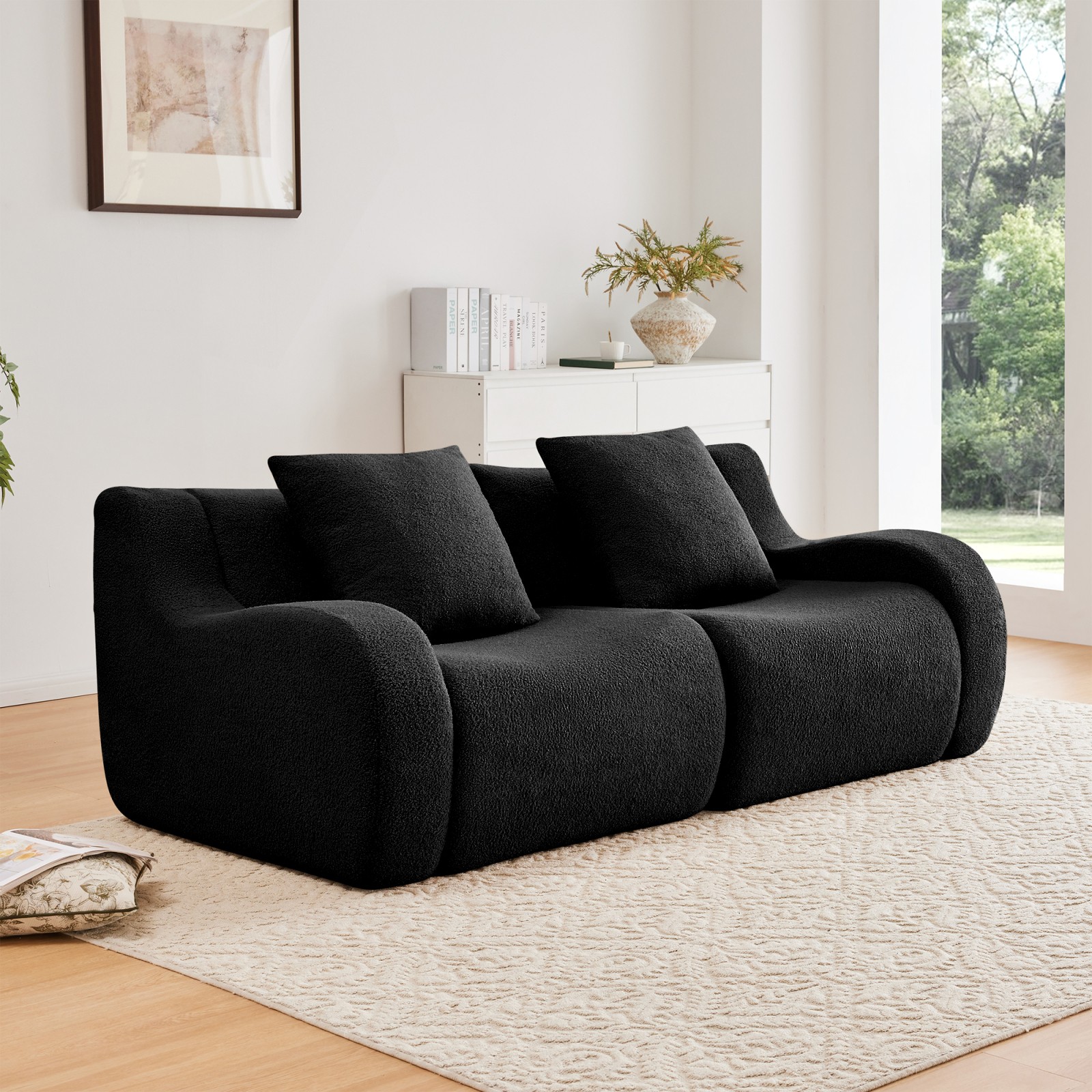Teddy Fabric Modular Sectional Sofa, 2 Seat, Black, No Assembly