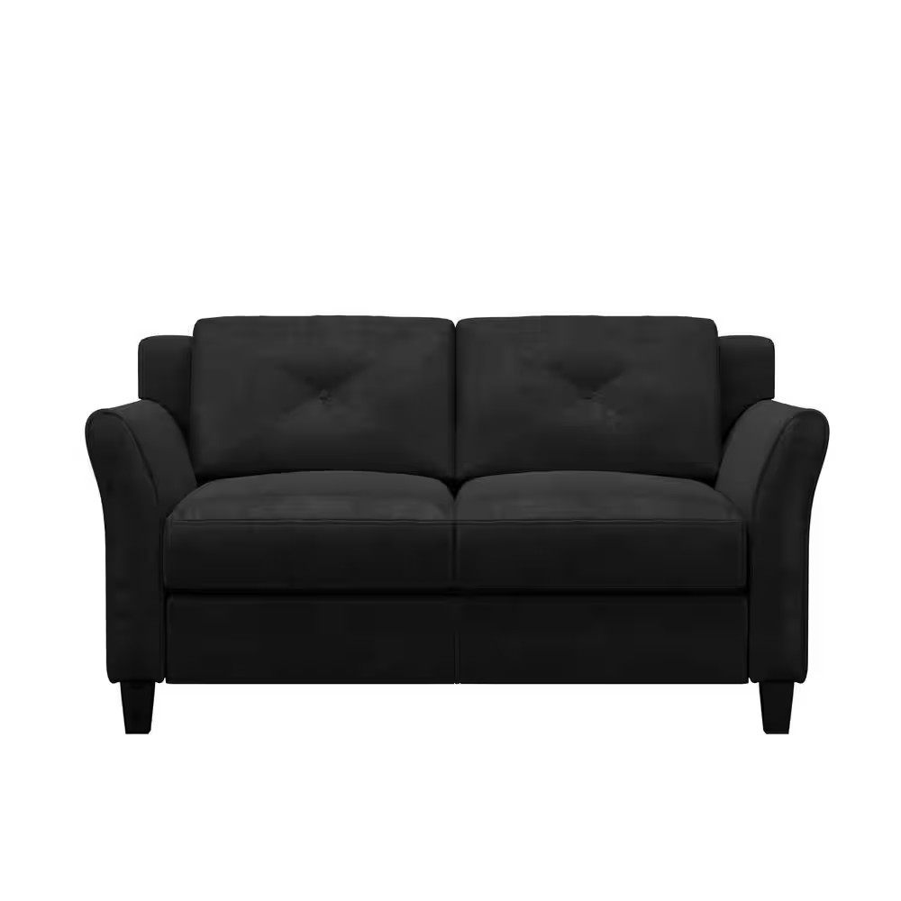 Harvard 56 In. Black Microfiber 2-Seat Loveseat with Flared Arms