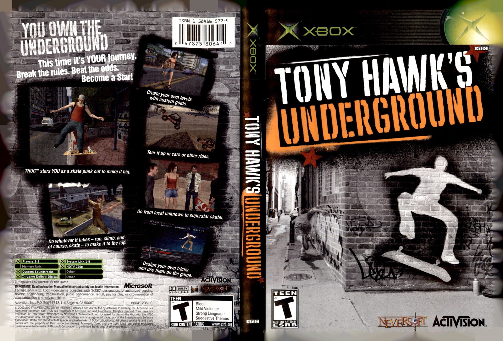 Tony Hawks Underground Microsoft Xbox Art Insert Only No Game Used Condition