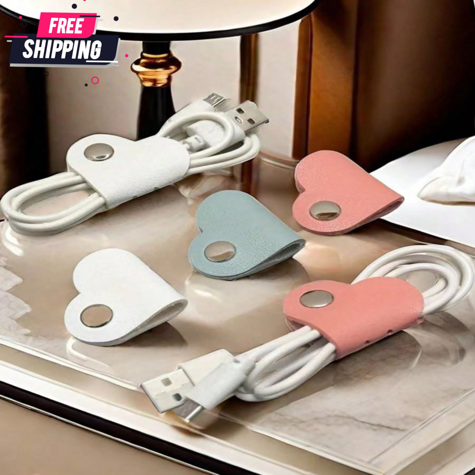 3 Pcs Cable Organizer Fashionable Heart-Shaped Portable Leather Cable Organizer