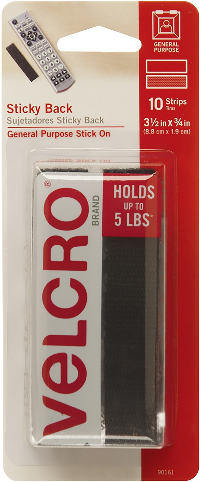 VELCRO(R) Brand Sticky Back Strips 3.5" 10/Pkg Black